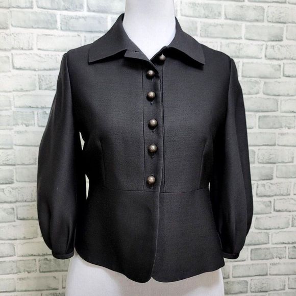 Martin Grant Womens M Black Tailored‎ Peplum 3/4 Puff Sleeve Jacket Blazer - Picture 1 of 8
